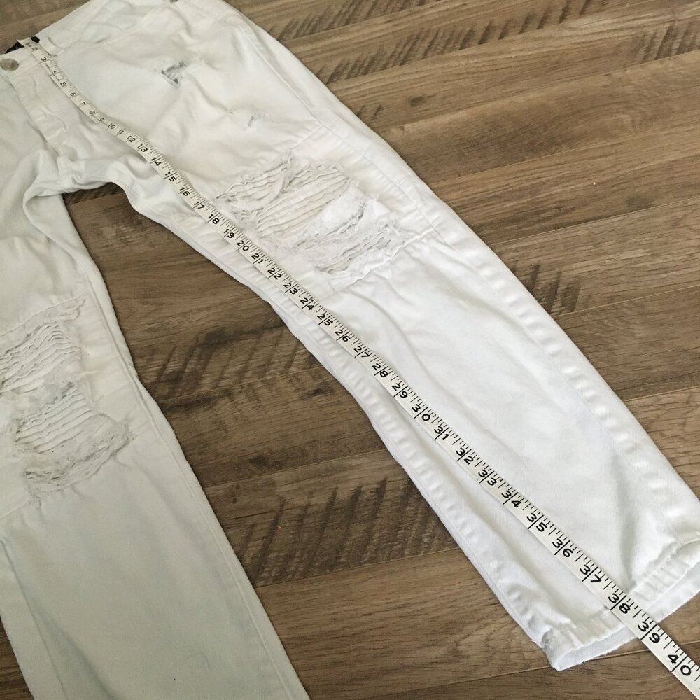 Uh Denim White Distressed Pintuck Stretch Skinny Jeans Size 32 - Picture 16 of 16